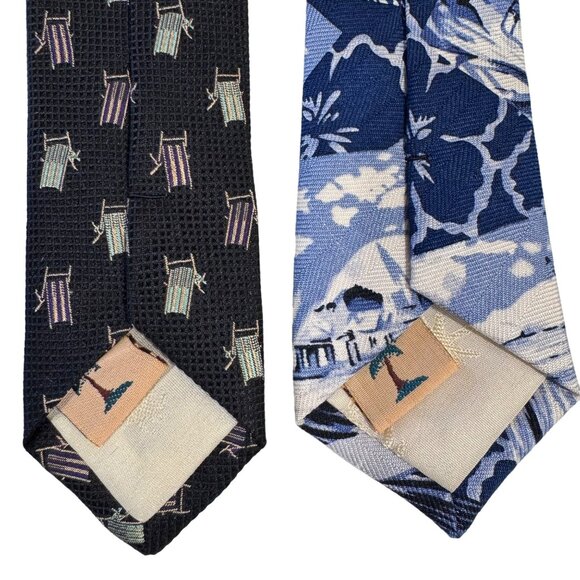 Tommy Bahama 100% Silk Tie Beach Chair Surfers Hibiscus Flowers 59.5X 4 Lot of 2 - Picture 5 of 11